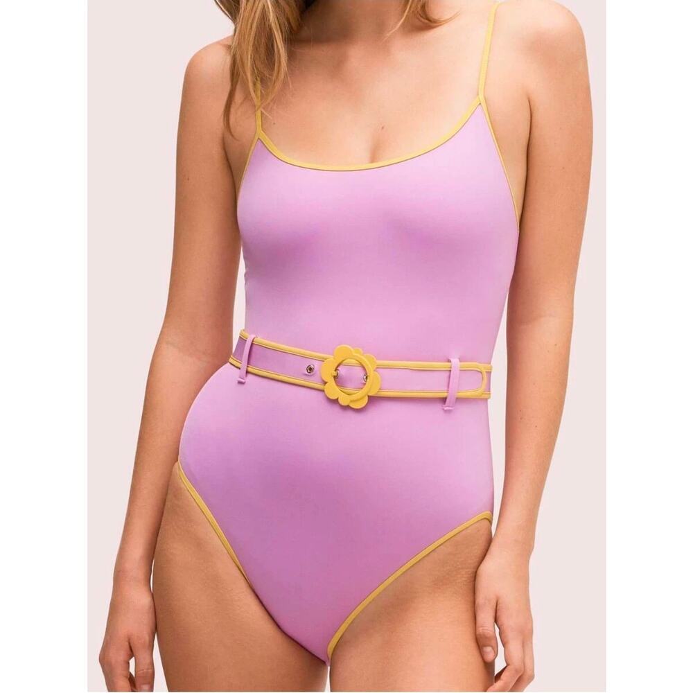 Kate Spade Daisy Buckle Belted One Piece Swimsuit Candied Lilac Size large $145